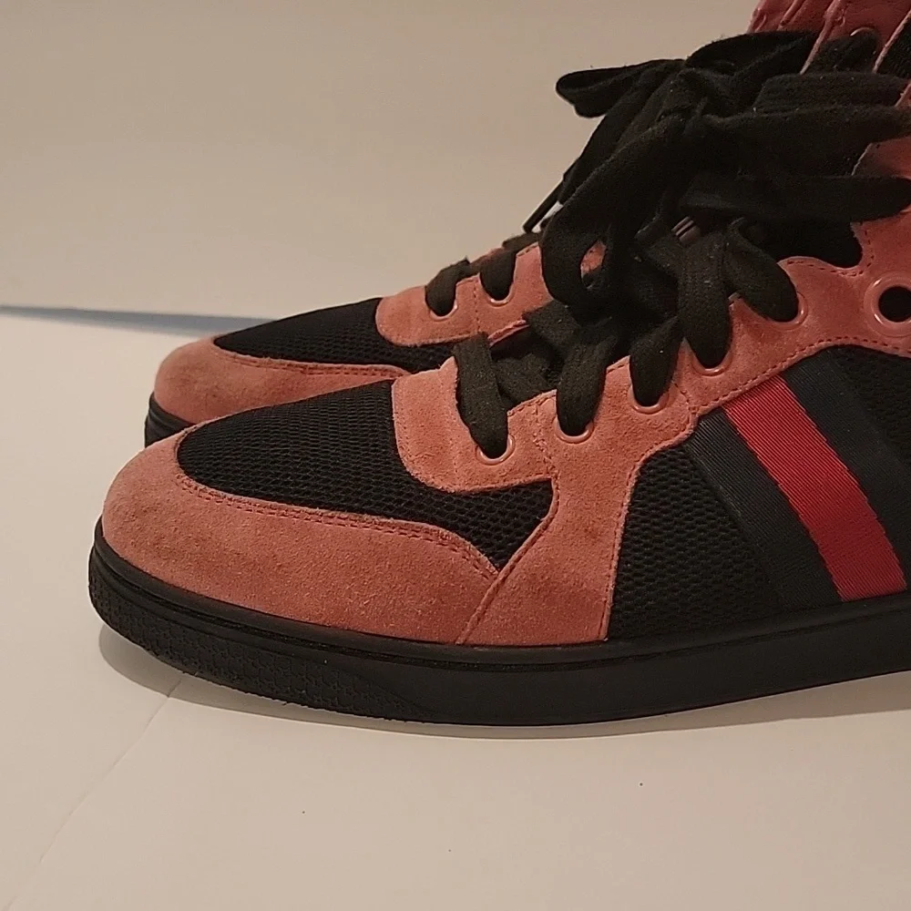Gucci 9G pink/black web coda high top sneakers gucci size 9 men's uk 9